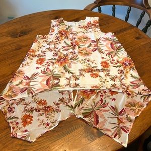 NY Collection White w/ Orange Pink Flowers Sleeveless Tunic / Blouse Size Large